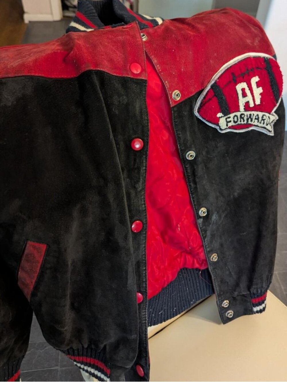 Outbound women varsity football style suede jacket Size L